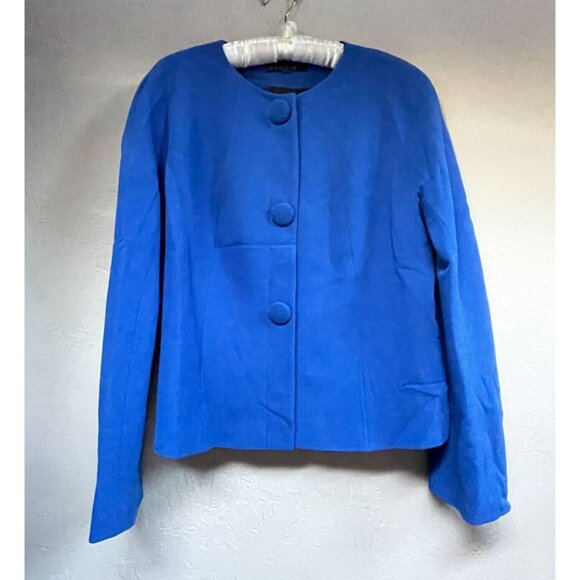 Lafayette 148 New York Womens Blue Virgin Wool Button-Front Career Jacket Blazer - Picture 1 of 9
